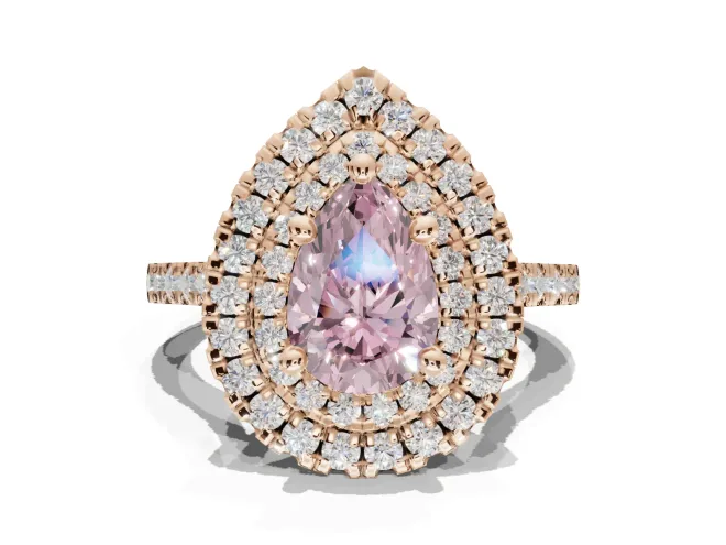 Pear-Shaped Double Halo Engagement Ring Setting for a Fancy Pink Lab-Grown Diamond | Rose Gold