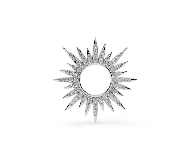 Round Lab-Grown Diamond Pavé Sunburst Pendant Necklace | Open Circle | Sterling Silver