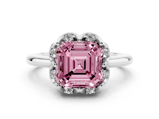 Asscher Cut Petal Halo Engagement Ring Setting for a Fancy Pink Lab-Grown Diamond | White Gold