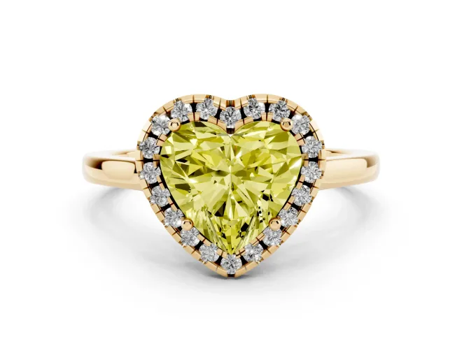 Heart-Shaped Halo Engagement Ring Setting for a Fancy Yellow Lab-Grown Diamond | Flat Tapered Band | Yellow Gold