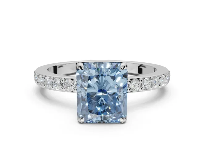 Radiant Cut Pavé Engagement Ring Setting for a Fancy Blue Lab-Grown Diamond | Sterling Silver - Design NV-24928