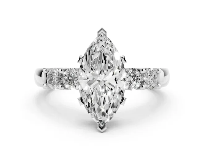 Marquise Cut Diamond Five-Stone Prong Set Engagement Ring Set in White gold with Channel Band