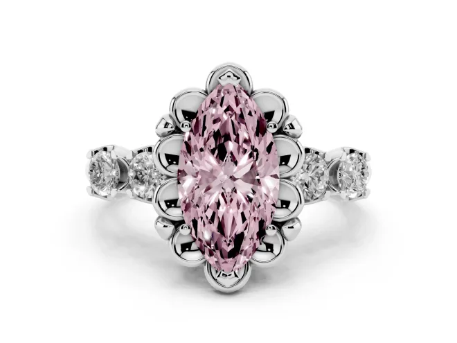 Marquise Floral Engagement Ring Setting for a Fancy Pink Lab-Grown Diamond | Petal Frame | Sterling Silver
