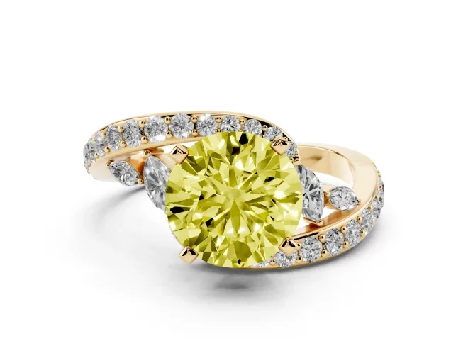 Round Bypass Engagement Ring Setting for a Fancy Yellow Lab-Grown Diamond | Yellow Gold