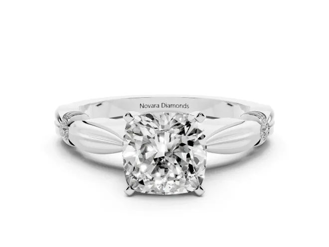 Cushion Cut Diamond Solitaire Twisted Band Ring Set in White gold with Accent Stones and Prong Setting