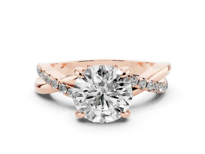 Round Pavé Twist Engagement Ring Setting | Crossover Band | Rose Gold