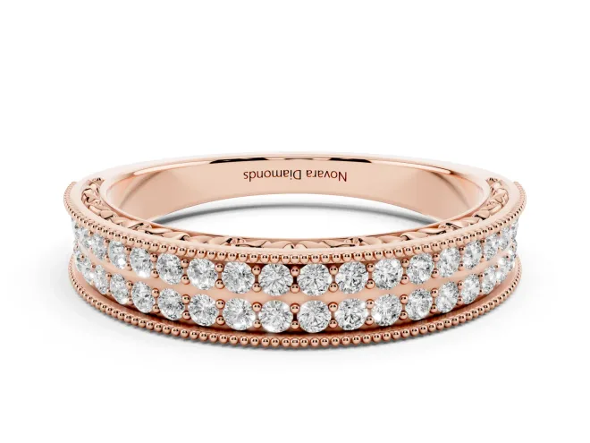Round Lab-Grown Diamond Vintage Double Row Half Eternity Band | Milgrain Edges | Rose Gold