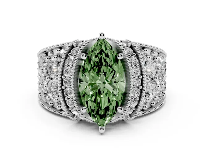 Marquise Vintage Pave Engagement Ring Setting for a Fancy Green Lab-Grown Diamond | Milgrain Edges | Platinum