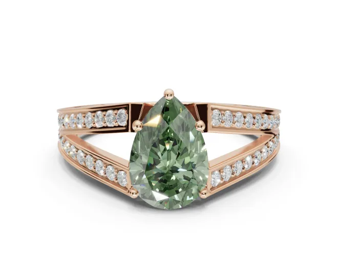 Pear-Shaped Split Shank Pavé Engagement Ring Setting for a Fancy Green Lab-Grown Diamond | Rose Gold