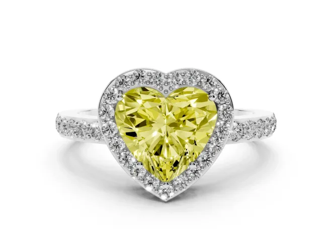 Heart-Shaped Halo Pavé Engagement Ring Setting for a Fancy Yellow Lab-Grown Diamond | Heart Cutout Gallery | White Gold