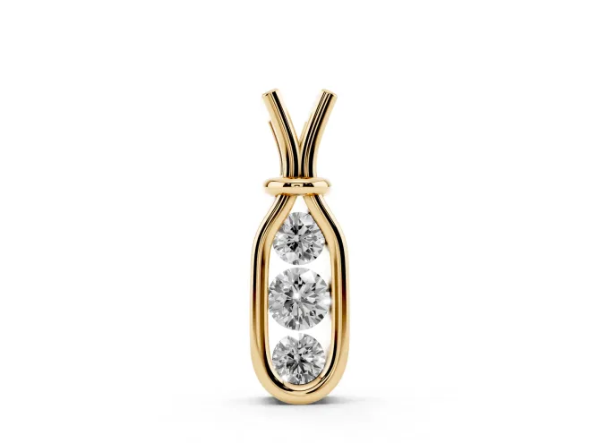 Round Lab-Grown Diamond Three-Stone Open Loop Pendant Necklace | V-Shaped Bail | Yellow Gold