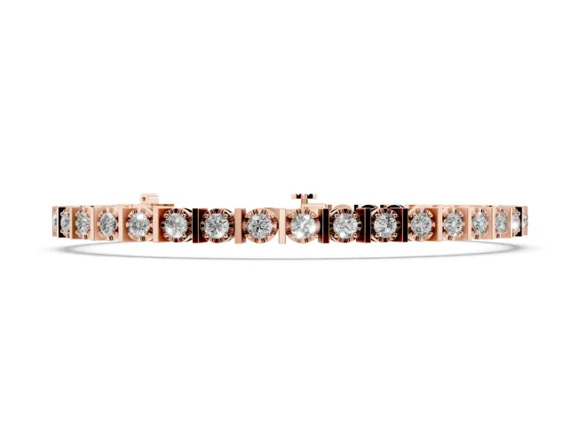 Round Lab-Grown Diamond Station Tennis Bracelet | Polished Bar Spacers | Rose Gold