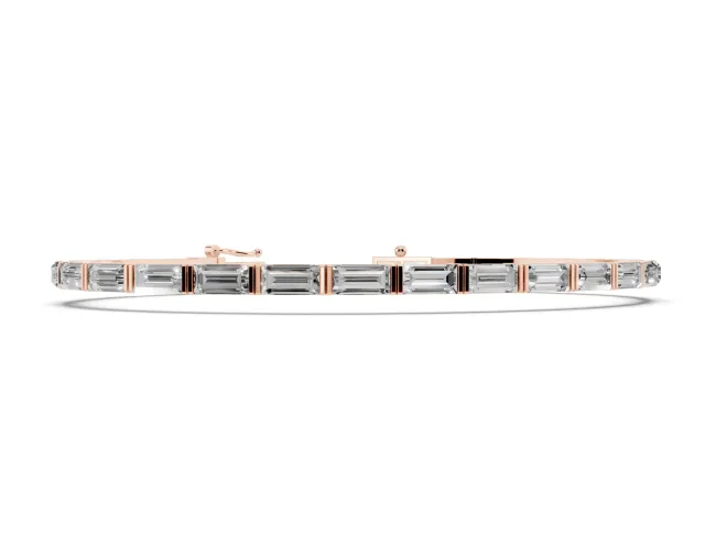 Baguette Lab-Grown Diamond Bar Set Tennis Bracelet | Double Bar Spacers | Rose Gold