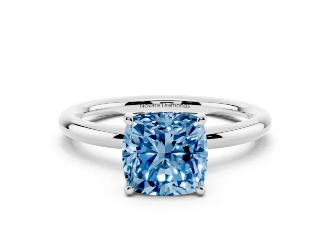 Cushion Cut Hidden Halo Ring Setting for a Fancy Blue Lab-Grown Diamond | Platinum