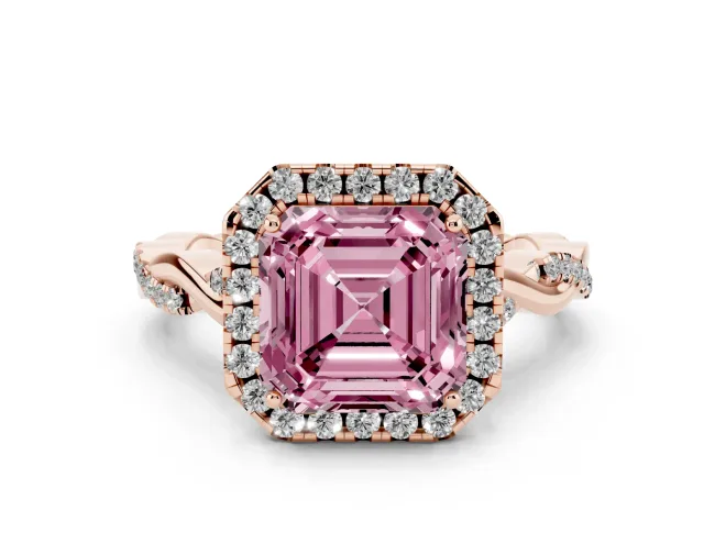 Asscher Cut Twist Halo Engagement Ring Setting for a Fancy Pink Lab-Grown Diamond | Rose Gold
