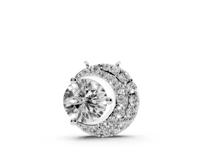 Round Lab-Grown Diamond Crescent Moon Pendant Necklace | Pavé Crescent | White Gold