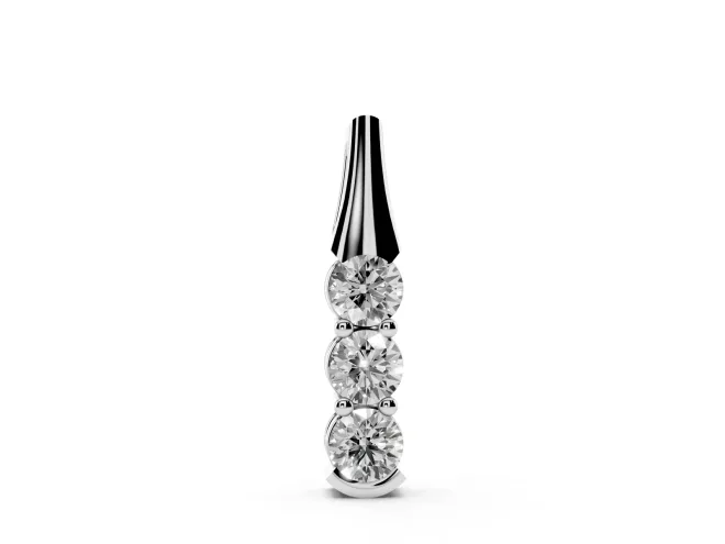 Round Lab-Grown Diamond Three-Stone Vertical Pendant Necklace | Tapered Bail | Sterling Silver