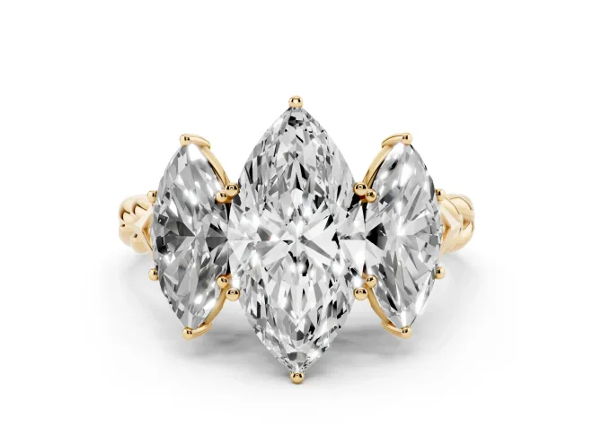 Marquise Three Stone Engagement Ring Setting | Braided Band | Yellow Gold