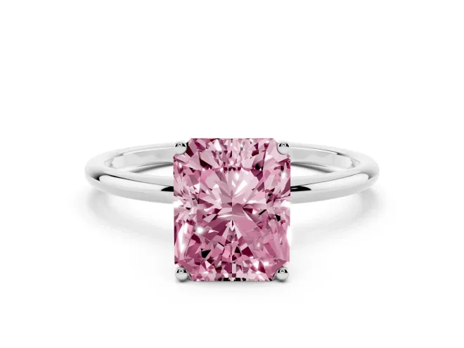 Radiant Cut Thin Solitaire Engagement Ring Setting for a Fancy Pink Lab-Grown Diamond | Straight Plain Band | White Gold