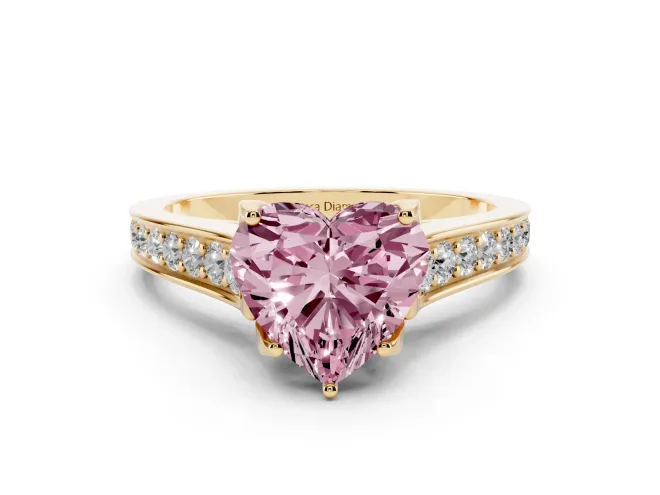 Heart-Shaped Graduated Pavé Engagement Ring Setting for a Fancy Pink Lab-Grown Diamond | Yellow Gold