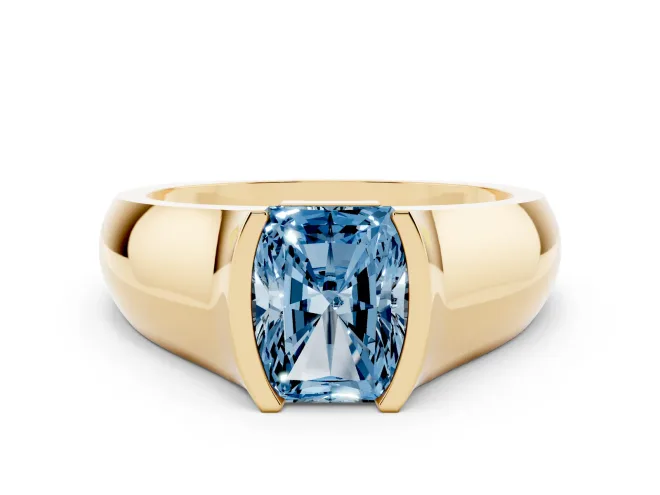 Radiant Cut Half Bezel Solitaire Engagement Ring Setting for a Fancy Blue Lab-Grown Diamond | Wide Band | Yellow Gold
