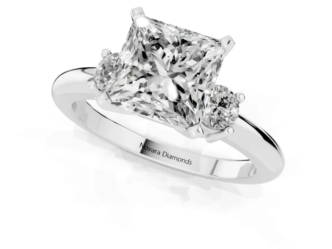 Three-Stone Princess Cut Diamond Ring Set in Silver with Prong Setting and Plain Band – second view