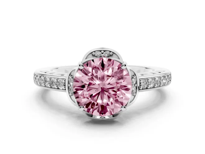 Round Floral Pavé Engagement Ring Setting for a Fancy Pink Lab-Grown Diamond | Sterling Silver