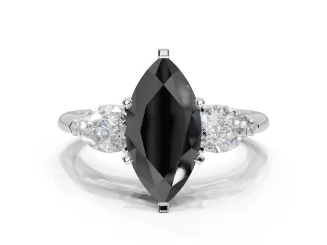 Marquise Three-Stone Engagement Ring Setting for a Black Center | Pear Side Stones | Platinum