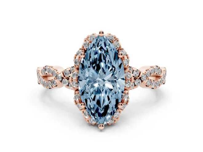 Marquise Milgrain Halo Engagement Ring Setting for a Fancy Blue Lab-Grown Diamond | Graduated Shoulders | Rose Gold