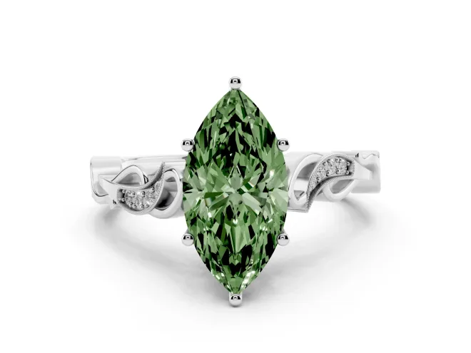 Marquise Vine Engagement Ring Setting for a Fancy Green Lab-Grown Diamond | White Gold