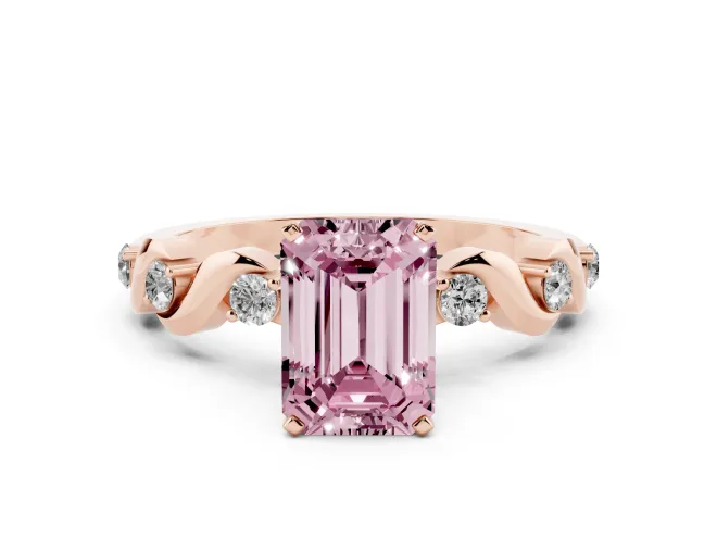 Emerald Cut Twisted Engagement Ring Setting for a Fancy Pink Lab-Grown Diamond | Rose Gold