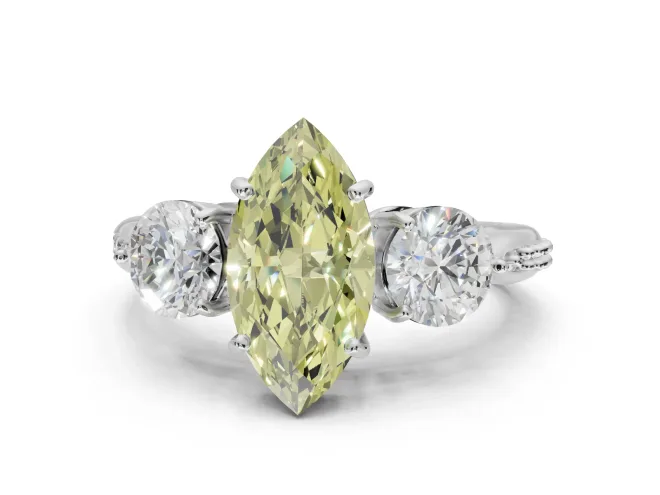 Marquise Three Stone Engagement Ring Setting for a Fancy Yellow Lab-Grown Diamond | Tapered Pave Band | Sterling Silver