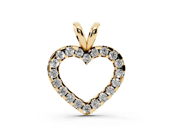 Round Lab-Grown Diamond Pavé Open Heart Pendant Necklace | Split Bail | Yellow Gold