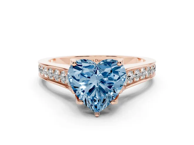 Heart-Shaped Graduated Pavé Engagement Ring Setting for a Fancy Blue Lab-Grown Diamond | Rose Gold