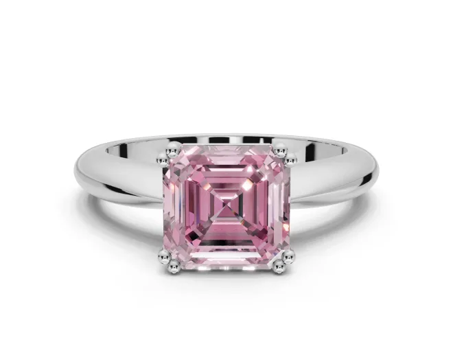 Princess Cut Tapered Solitaire Engagement Ring Setting for a Fancy Pink Lab-Grown Diamond | White Gold