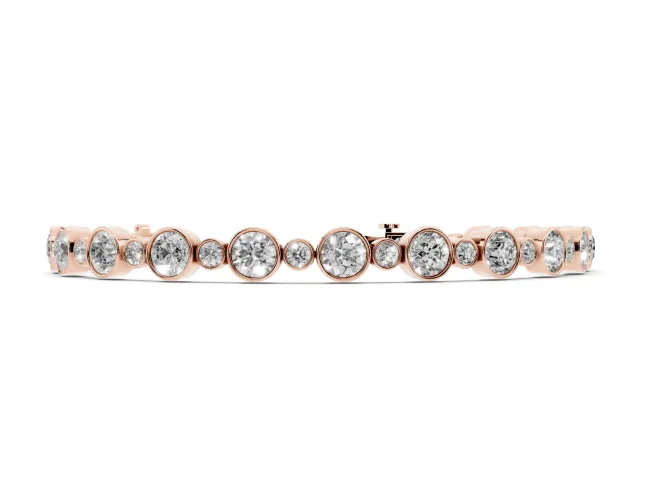 Round Lab-Grown Diamond Alternating Bezel Tennis Bracelet | Large and Small Stones | Rose Gold