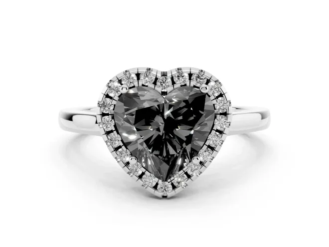Heart-Shaped Halo Engagement Ring Setting for a Black Center | Flat Tapered Band | White Gold