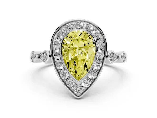 Pear-Shaped Halo Engagement Ring Setting for a Fancy Yellow Lab-Grown Diamond | Bezel Stations | Sterling Silver