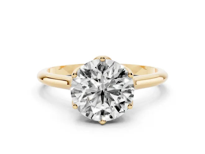 Round Cut Diamond Solitaire Cathedral Ring Set in Yellow gold with Prong Setting