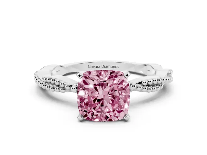 Cushion Cut Twisted Engagement Ring Setting for a Fancy Pink Lab-Grown Diamond | Beaded Twist | White Gold