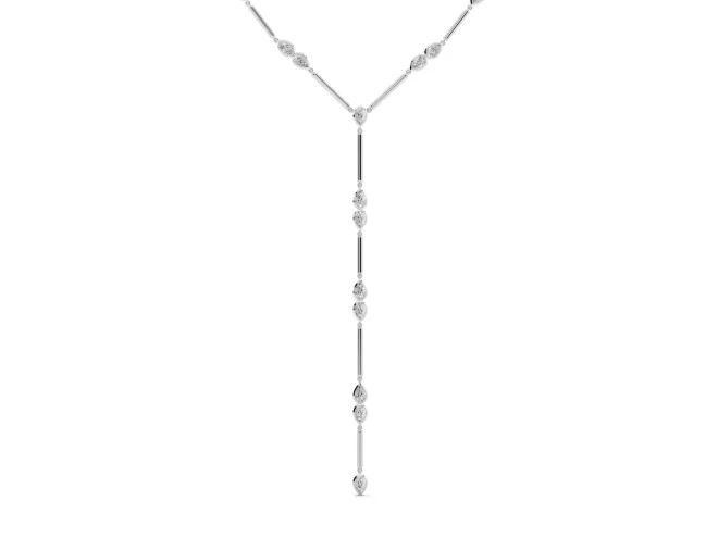 Pear-Shaped Lab-Grown Diamond Bezel Station Lariat Necklace | Polished Bar Links | White Gold