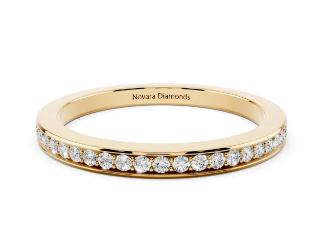 Round Lab-Grown Diamond Pavé Half Eternity Wedding Band | Raised Side Walls | Yellow Gold