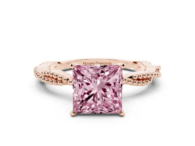 Princess Cut Twisted Engagement Ring Setting for a Fancy Pink Lab-Grown Diamond | Beaded Twist | Rose Gold