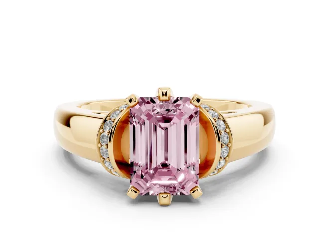 Emerald Cut Pavé Collar Engagement Ring Setting for a Fancy Pink Lab-Grown Diamond | Yellow Gold
