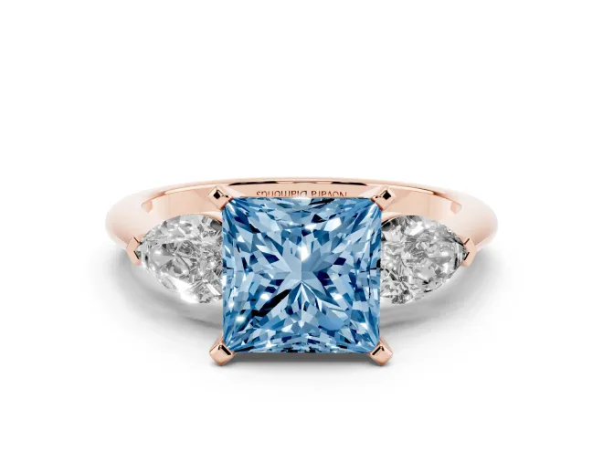 Princess Cut 3-Stone Engagement Ring Setting for a Fancy Blue Lab-Grown Diamond | Rose Gold