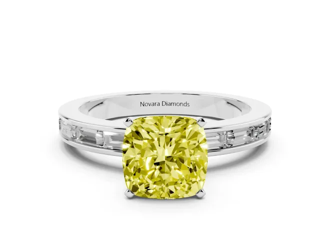 Cushion Cut Channel Set Engagement Ring Setting for a Fancy Yellow Lab-Grown Diamond | White Gold