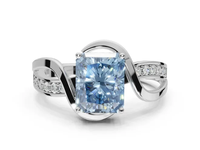 Radiant Cut Bypass Solitaire Engagement Ring Setting for a Fancy Blue Lab-Grown Diamond | Pavé Strands | Platinum