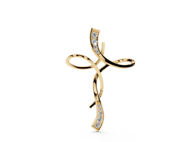 Round Lab-Grown Diamond Graduated Twist Cross Necklace | Infinity Loops | Yellow Gold