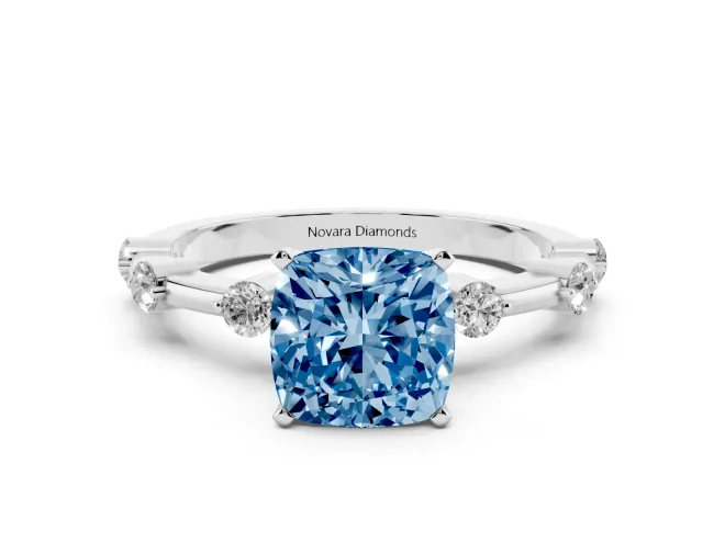 Cushion Cut Bar Set Engagement Ring Setting for a Fancy Blue Lab-Grown Diamond | Platinum