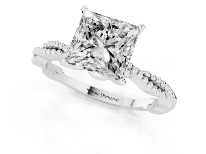 Princess Cut Diamond Solitaire Ring Set in Silver with Twisted Band and Bead Prong Setting – second view